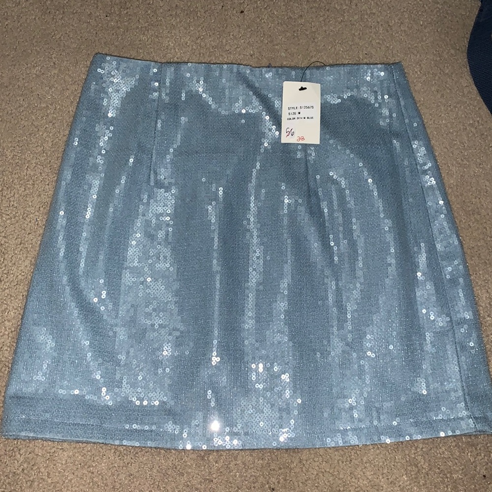 blue miniskirt sequined